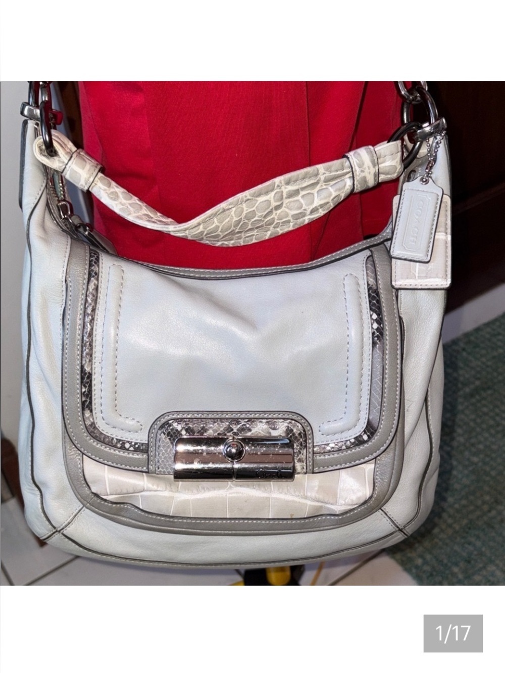 Coach  Kristin satchel  shoulder/Crossbody bag  Leather light/Med. Gray/Animal